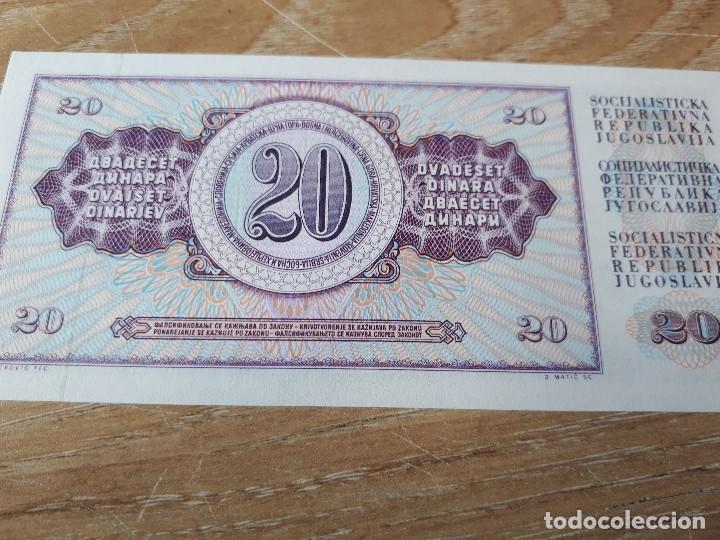 Billetes extranjeros: YUGOSLAVIA 20 DINARES - Foto 2