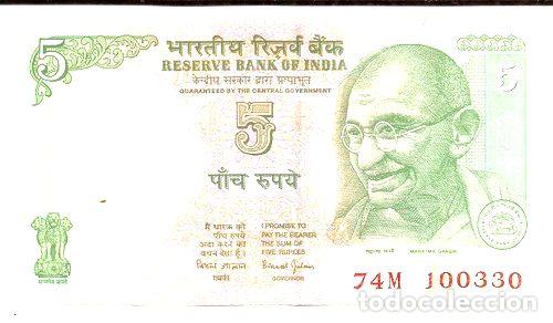 Billetes extranjeros: india billete de ghandi 5 rupias - Foto 1