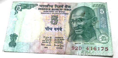 Billetes extranjeros: billete de 5 de la india - Foto 1