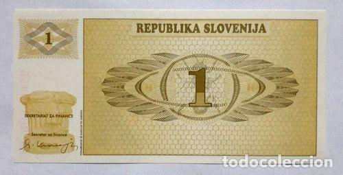 Billetes extranjeros: billete eslovenia 1 tolar unc - Foto 1