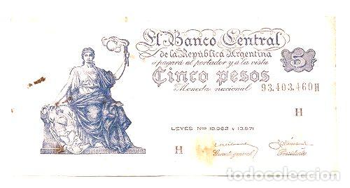 Billetes extranjeros: argentina billete de 5 pesos progreso bottero 1876 - Foto 1