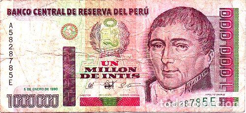 Billetes extranjeros: billete de peru 1000000 intis 1990 en mendoza - Foto 1