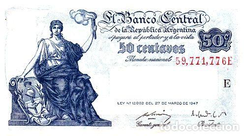 Billetes extranjeros: argentina progreso 50 centavos serie e en mendoza - Foto 1