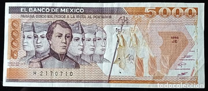 Banconote internazionali: MEXICO BILLETE DE 5000 PESOS DE 1987 P-88 b ( CON BOQUETITOS )