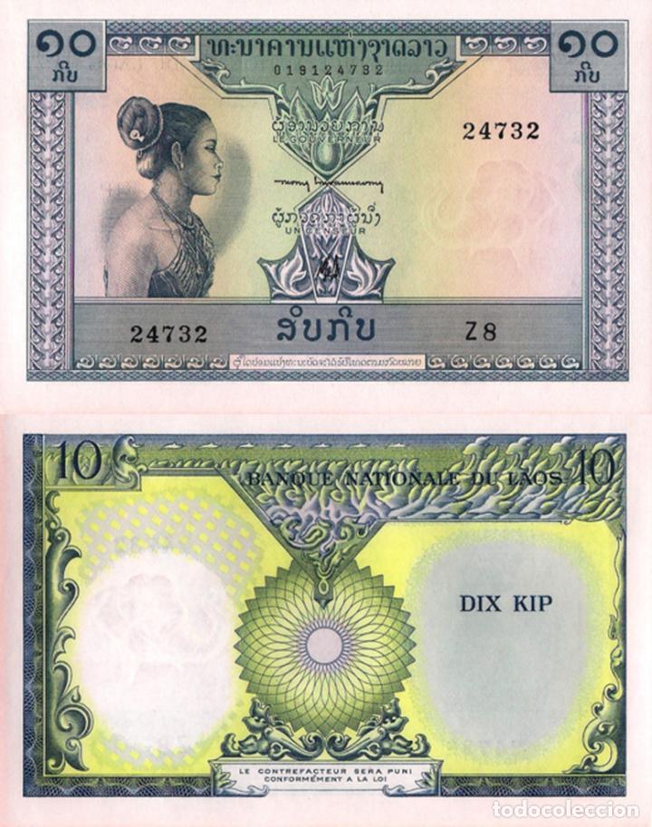Billetes extranjeros: LAOS, 10 KIP, 1963, P10b, UNC - Foto 1