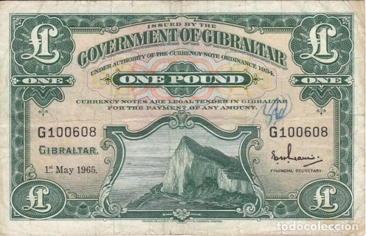 Billetes extranjeros: BILLETE DE GIBRALTAR DE 1 POUND DEL A&Ntilde;O 1965 - Foto 1
