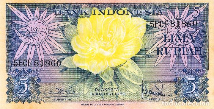 Billetes extranjeros: INDONESIA, 5Rupiahs, 1959, P65, UNC - Foto 2