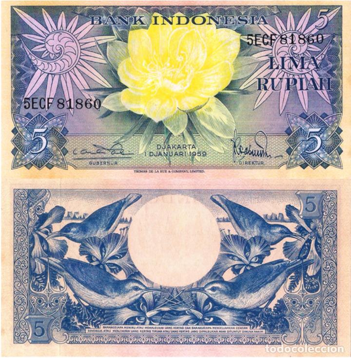 Billetes extranjeros: INDONESIA, 5Rupiahs, 1959, P65, UNC - Foto 1