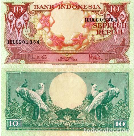 Billetes extranjeros: INDONESIA, 10 Rupiahs, 1959, P66, UNC - Foto 1