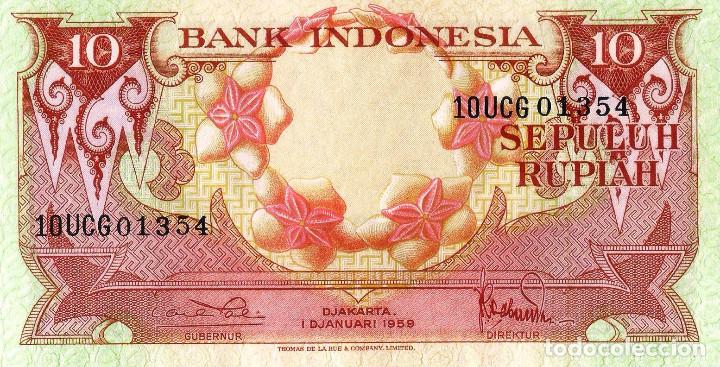 Billetes extranjeros: INDONESIA, 10 Rupiahs, 1959, P66, UNC - Foto 2