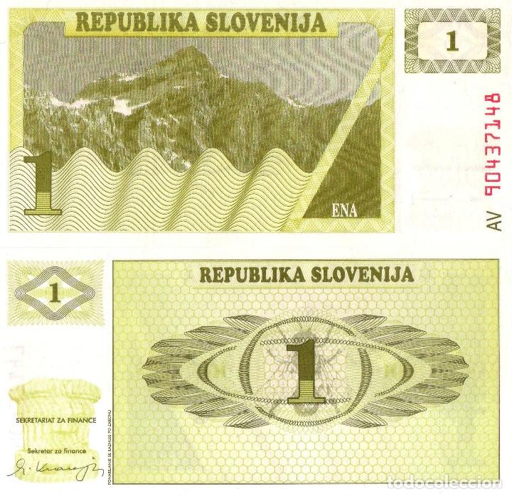 Billetes extranjeros: SLOVENIA, 1 Tolar, P1, 1990, UNC - Foto 1