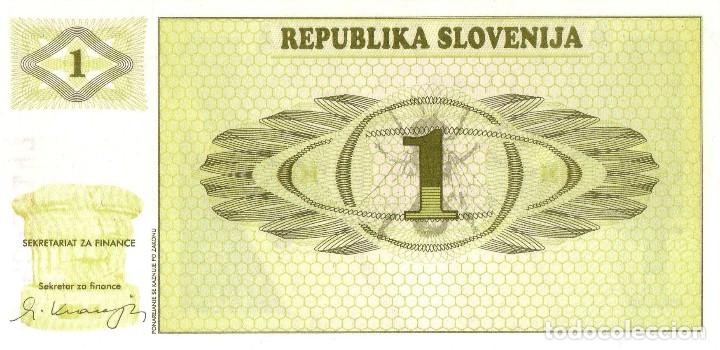 Billetes extranjeros: SLOVENIA, 1 Tolar, P1, 1990, UNC - Foto 3