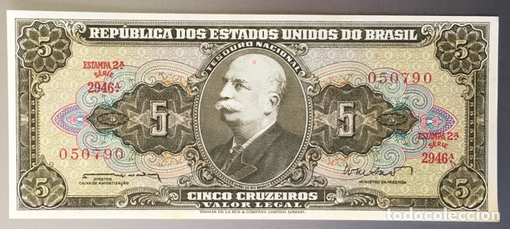 Billetes extranjeros: Brasil. 5 cruceiros - Foto 2