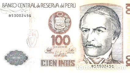Billetes extranjeros: billete peru 100 intis 1987 sin circular - Foto 1