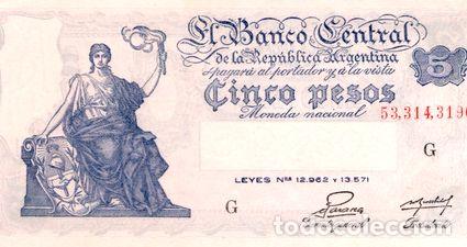 Billetes extranjeros: argentina 5 pesos progreso bottero 1865 - Foto 1