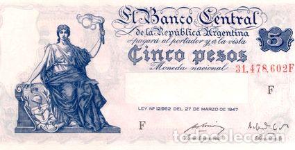 Billetes extranjeros: argentina 5 pesos progreso bottero 1860 - Foto 1