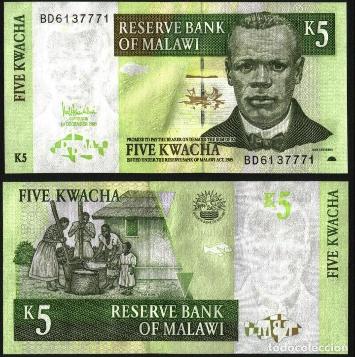 Billetes extranjeros: MALAWI 5 KWACHA 2005 SC / UNC - Foto 1