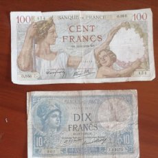 Billets internationaux: 3 BILLETES DE 100, 20 Y 10 FRANCOS FRANCESES.. Lote 251617575