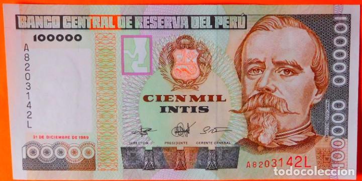 Billetes extranjeros: PER&Uacute;, 100000 INTIS. (35) - Foto 1
