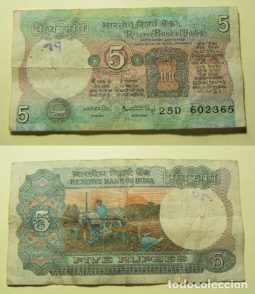 Billetes extranjeros: BILLETE DE INDIA 5 RUPIAS CIRCULADO - Foto 1