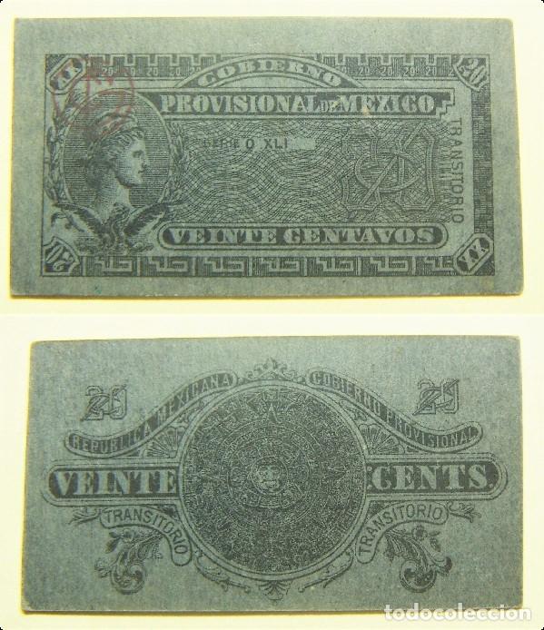 Billetes extranjeros: BILLETE DE MEXICO DE 20 CENTAVOS DEL A&Ntilde;O 1914 TRANSITORIO - Foto 1