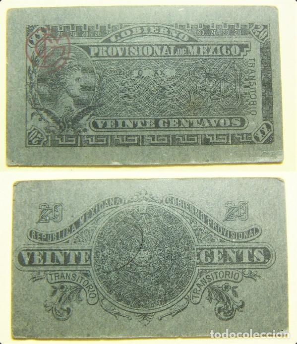 Billetes extranjeros: BILLETE DE MEXICO DE 20 CENTAVOS DEL A&Ntilde;O 1914 TRANSITORIO - Foto 1