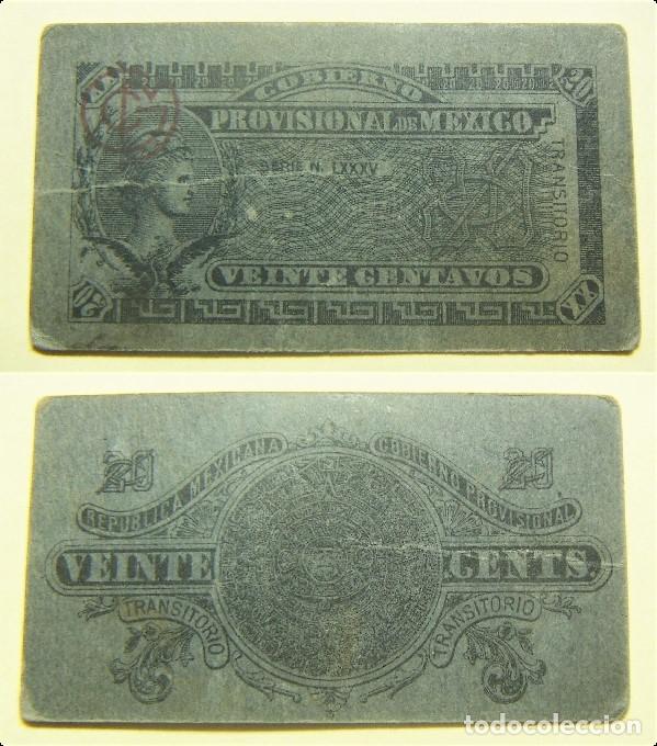 Billetes extranjeros: BILLETE DE MEXICO DE 20 CENTAVOS DEL A&Ntilde;O 1914 TRANSITORIO - Foto 1