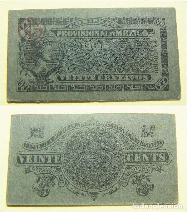 Billetes extranjeros: BILLETE DE MEXICO DE 20 CENTAVOS DEL A&Ntilde;O 1914 TRANSITORIO - Foto 1