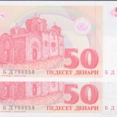 Billetes extranjeros: BILLETES - MACEDONIA - 50 DENARI 1993 - SERIE Nº 790082-83 PAREJA CORRELATIVA - PICK-11 (SC). Lote 298628353