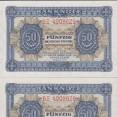 Billetes extranjeros: BILLETES - GERMANY-ALEMANIA - 50 DEUTSCHE PFENNIG - 1948. - SERIE BE 4908631-2 PAREJA - PICK-8B (SC)