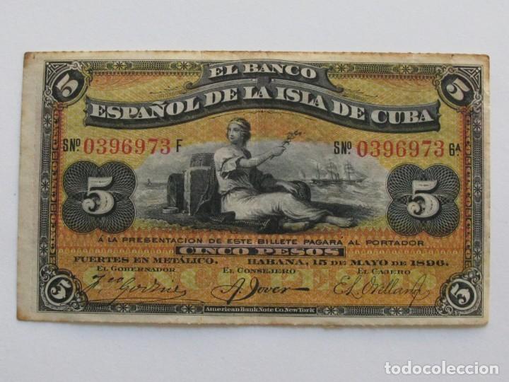 Billetes extranjeros: CUBA , 5 PESOS DE 1896 - Foto 1