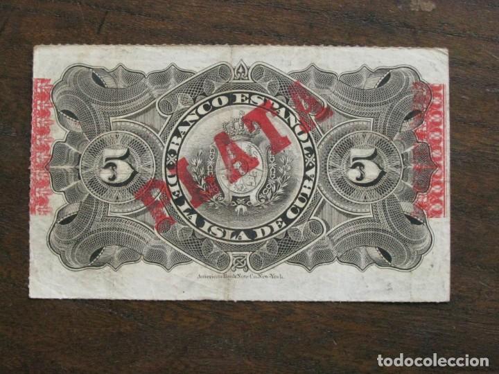 Billetes extranjeros: CUBA , 5 PESOS DE 1896 , DOBLEZ CENTRAL - Foto 2