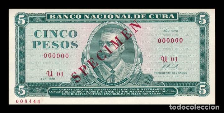 Billets internationaux: Cuba 5 Pesos Antonio Maceo 1970 Pick 103Bs Specimen Sc Unc