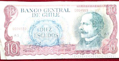 Billetes extranjeros: billete 10 escudos chile 1970 - Foto 1
