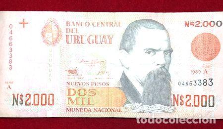 Billetes extranjeros: billete 2000 pesos uruguay 1989 - Foto 1
