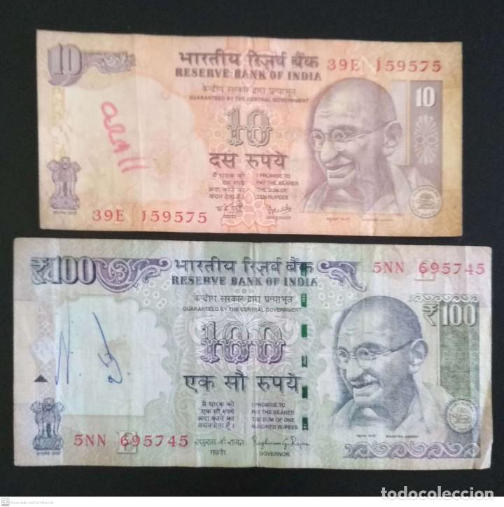 Billetes extranjeros: billetes de la India de 10 y 100 Rupias - Foto 1
