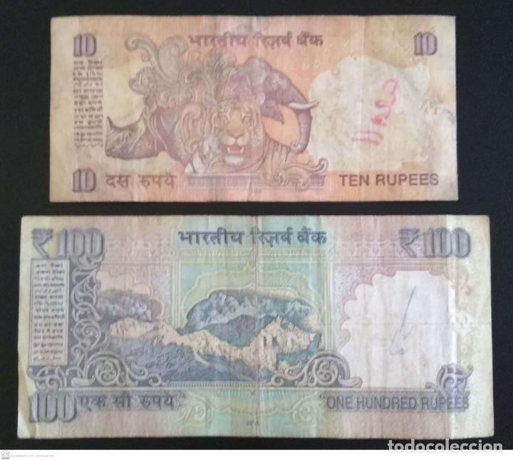 Billetes extranjeros: billetes de la India de 10 y 100 Rupias - Foto 2