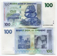 Billetes extranjeros: ZIMBABWE 100 DOLLARS 2007 P 69 UNC. Lote 357269720