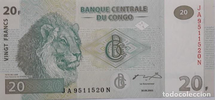 Billetes extranjeros: CONGO 20 FRANCOS 2003 SC - Foto 1