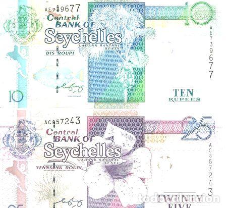 Billetes extranjeros: 2 billetes seychelles 10 y 25 rupees 2005 scircular - Foto 1