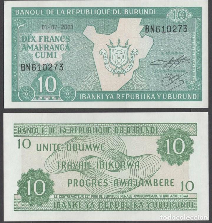 Billetes extranjeros: BURUNDI 10 FRANCOS 2003 SC / UNC - Foto 1