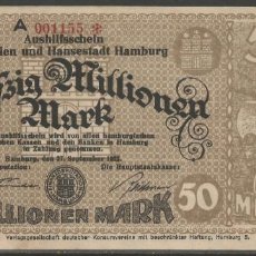 Billetes extranjeros: ALEMANIA-HAMBURGO - INFLACIÓN 27.09.1923 - 50 MILLONES MARCOS - DINERO / CERTIFICADO DE EMERGENCIA