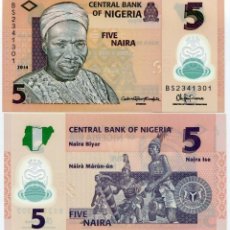 Billetes extranjeros: NIGERIA 5 NAIRA POLYMER 2009-2019 P 38 UNC