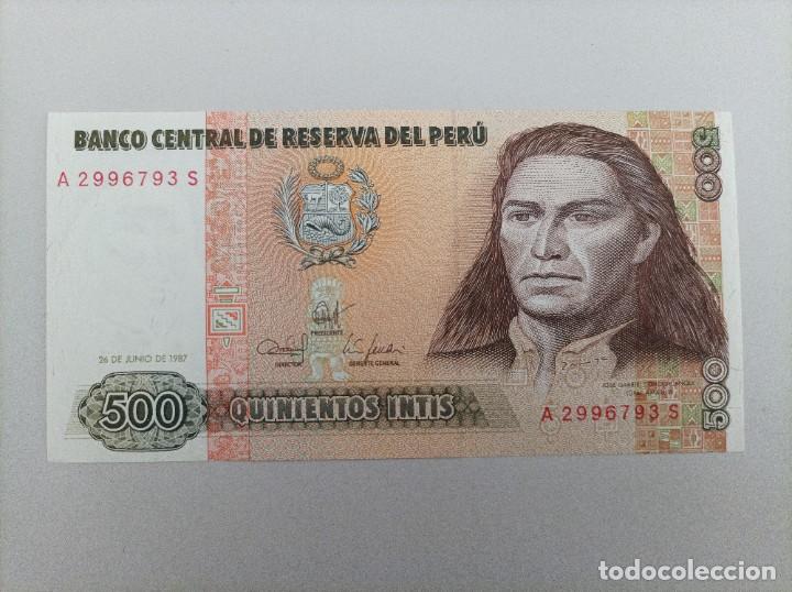 Billetes extranjeros: Billete de 500 Intis de Per&uacute; 1985, UNCIRCULATED - Foto 2