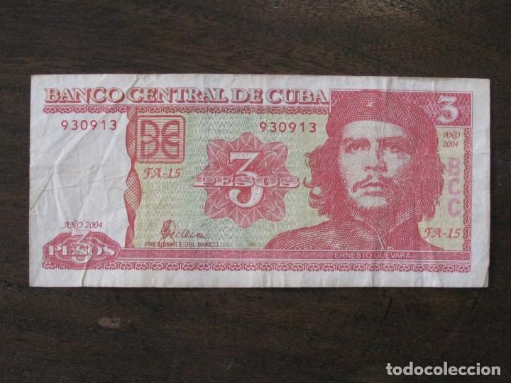 Billetes extranjeros: ISLA DE CUBA , 3 PESOS DE 2004 , CIRCULADO - Foto 1
