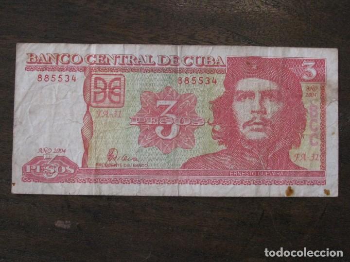 Billetes extranjeros: ISLA DE CUBA , 3 PESOS DE 2004 , CIRCULADO - Foto 1