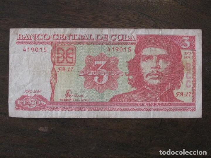 Billetes extranjeros: ISLA DE CUBA , 3 PESOS DE 2004 , CIRCULADO - Foto 1