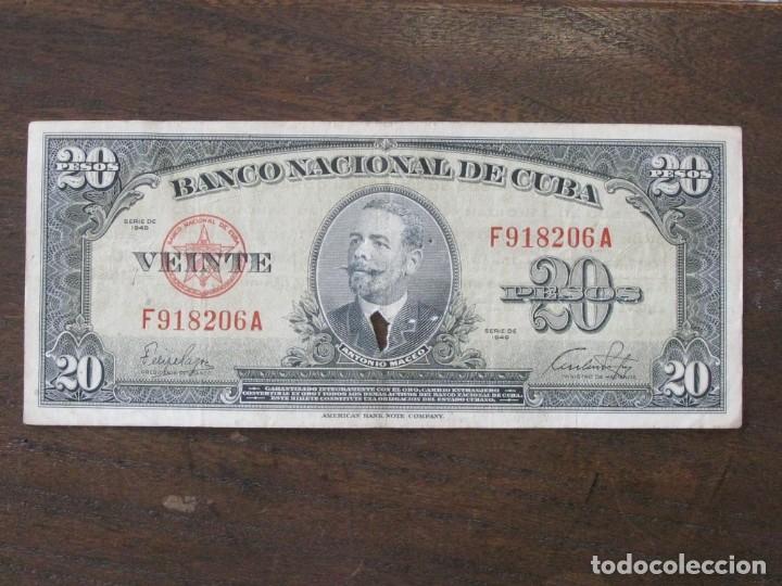 Billetes extranjeros: ISLA DE CUBA , 20 PESOS DE 1949 , CIRCULADO - Foto 1