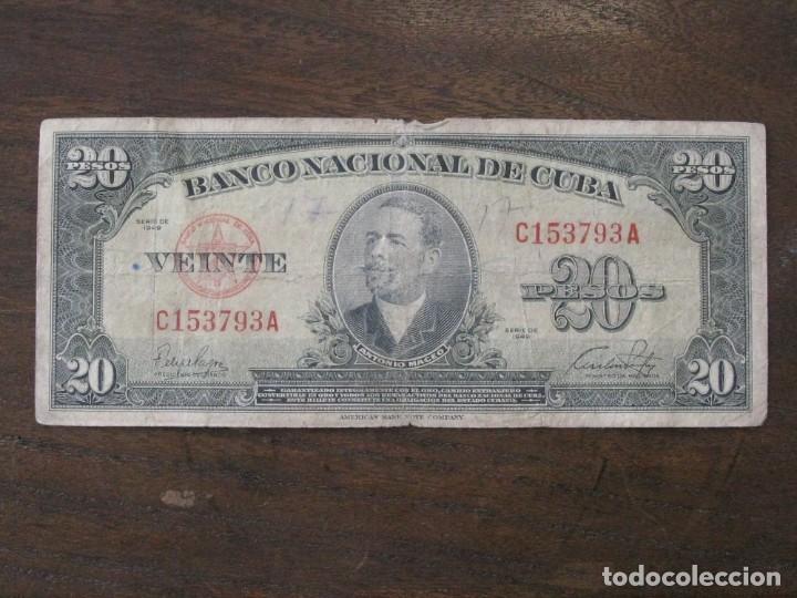 Billetes extranjeros: ISLA DE CUBA , 20 PESOS DE 1949 , CIRCULADO - Foto 1