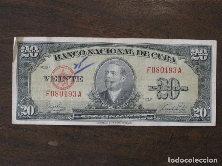 Billetes extranjeros: ISLA DE CUBA , 20 PESOS DE 1949 , CIRCULADO - Foto 1
